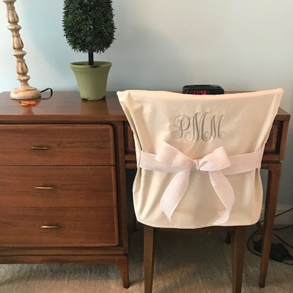 White Monogrammed Dorm Chair Cover, Dorm room accessory,One Size Fits Most