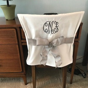Monogrammed Dorm Chair Back Cover/ White Personalized chair Cover / Office Chair / Dining Chair/ One Size Fits Most