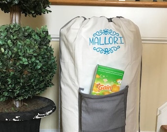 Personalized Laundry Bag with strap/ Monogrammed laundry bag/Large laundry bag with pocket/ Graduation gift/Heavy duty laundry bag