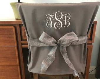 Gray Monogram Dorm Chair Back Cover / Personalized chair Cover / Office Chair / Dining Chair/ Slip cover/One Size Fits Most
