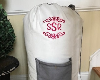 Personalized Laundry Bag with strap/ Monogrammed laundry bag/Large laundry bag with pocket/ Graduation gift/Heavy duty laundry bag