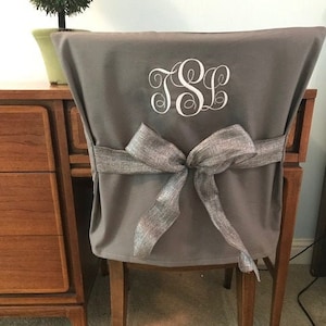 Gray Monogram Dorm Chair Back Cover Personalized Chair Cover Office Chair Dining Chair Slip Cover one Size Fits Most Etsy