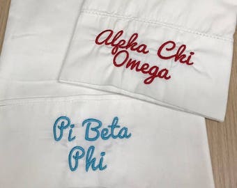 Monogrammed Sorority Pillowcase, Embroidered Standard Pillowcase
