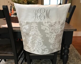 French Gray Dining kitchen Chair Cover monogram Chair Cover custom Personalized Chair Cover gray Damask Chair Cover one Size Fits Most Etsy