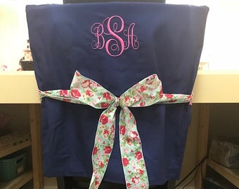 Monogrammed Dorm Chair Back Cover with floral ribbon / Dorm Desk Chair/Personalized chair Cover / Office Chair/ One Size Fits Most