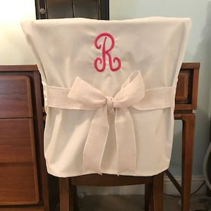 Desk Chair Covers/White Monogrammed Single Initial Chair Back Cover / Personalized chair Cover / Design Your Own / One Size Fits Most
