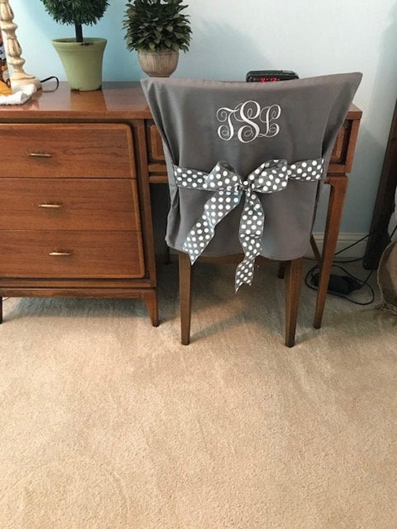 Desk Chair Covers Gray Monogrammed Dorm Chair Back Cover Etsy