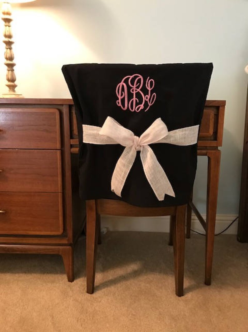 Desk Chair Covers/black Monogrammed Dorm Chair Back Cover / Etsy