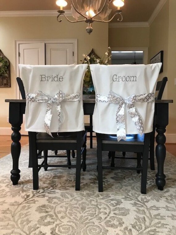Set Of 2 Wedding Chair Back Covers Bride And Groom Mr And Etsy
