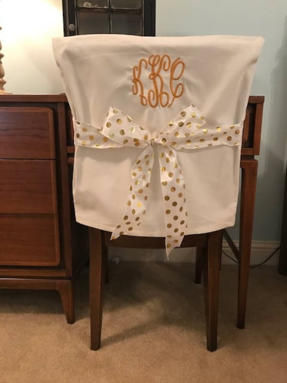 Desk Chair Covers White Monogrammed Dorm Chair Back Cover Etsy