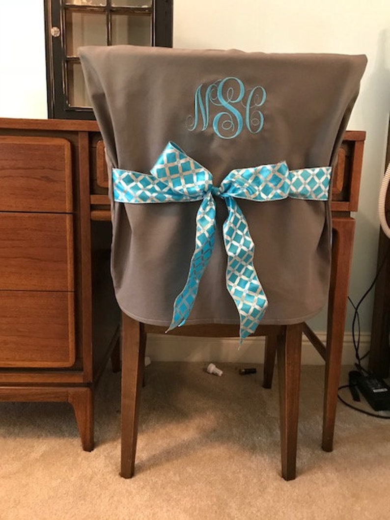 Desk Chair Covers Gray Monogrammed Dorm Chair Back Cover Etsy