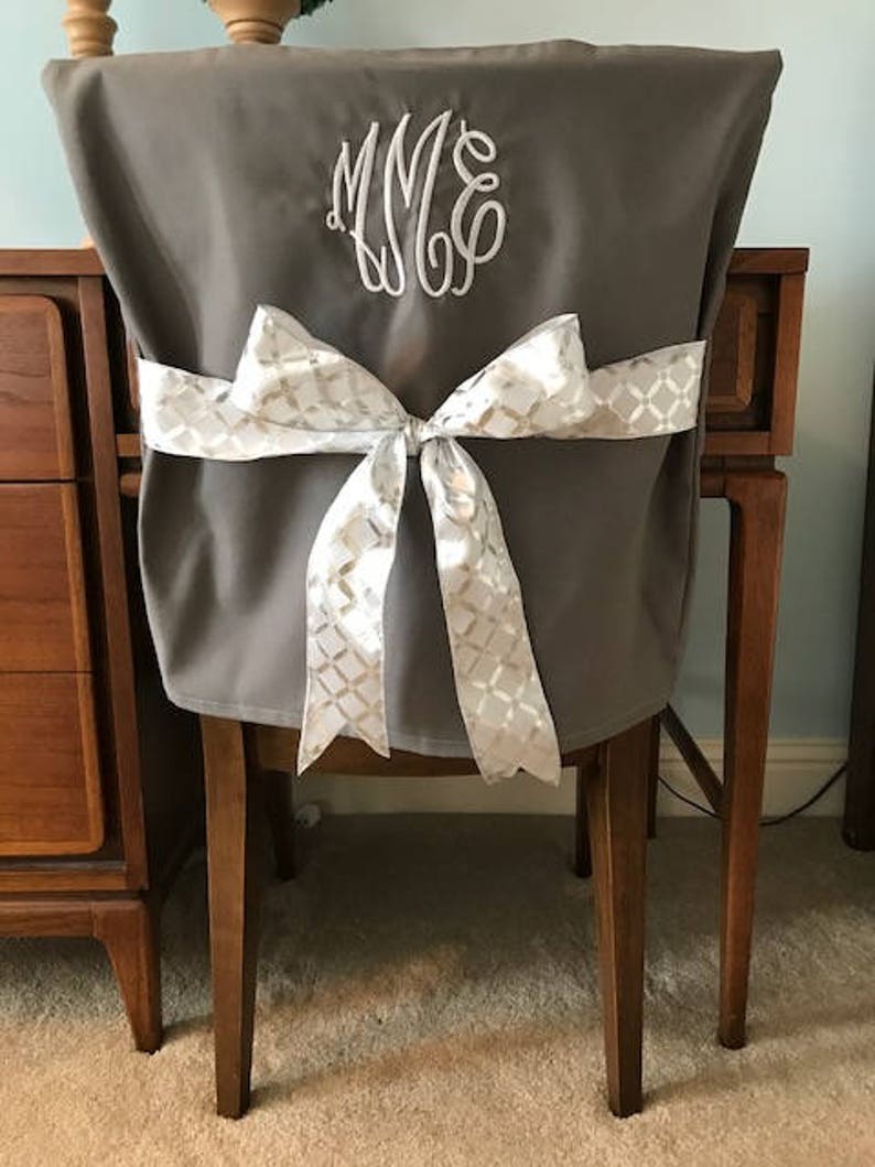 Desk Chair Covers/Gray Monogrammed Dorm Chair Back Cover / Etsy