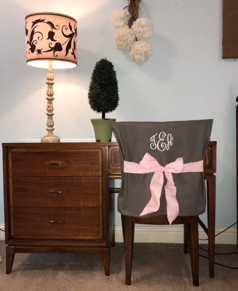 Gray Monogram Dorm Chair Back Cover Personalized chair Cover Office Chair Dining Chair Slip coverOne Size Fits Most