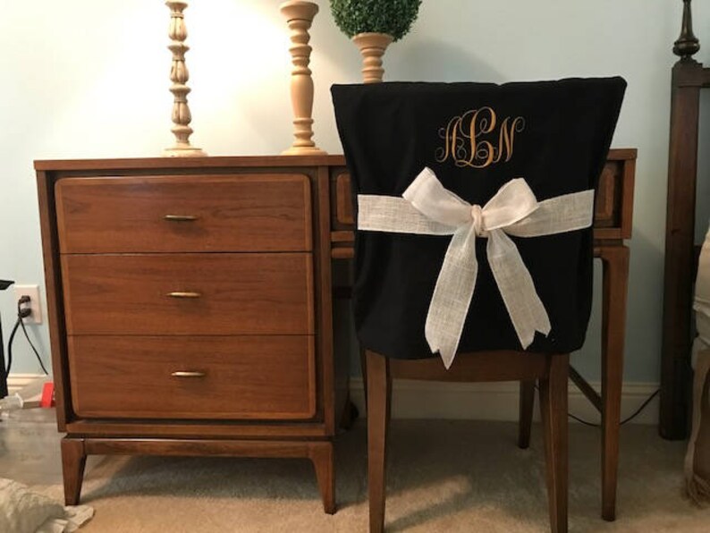 Desk Chair Covers/black Monogrammed Dorm Chair Back Cover / Etsy