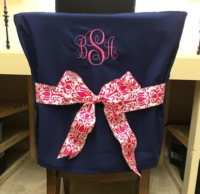 Desk Chair Covers Navy Monogrammed Dorm Back Cover Personalized Office Dining One Size Fits Most