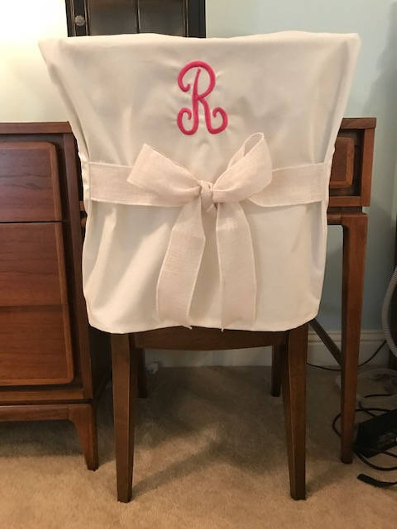 Desk Chair Covers/white Monogrammed Single Initial Chair Back Etsy