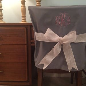 Gray Monogram Dorm Chair Back Cover / Personalized chair Cover / Office Chair / Dorm room accessory/Slip cover/One Size Fits Most image 2