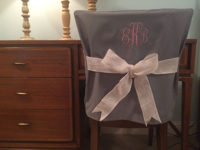 Gray Monogram Dorm Chair Back Cover / Personalized chair Cover / Office Chair / Dorm room accessory/Slip cover/One Size Fits Most image 2
