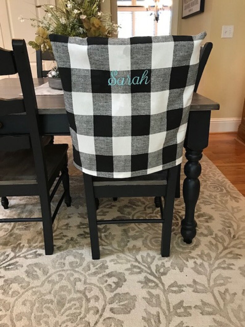 Black and white Buffalo check chair cover/Monogram check chair | Etsy