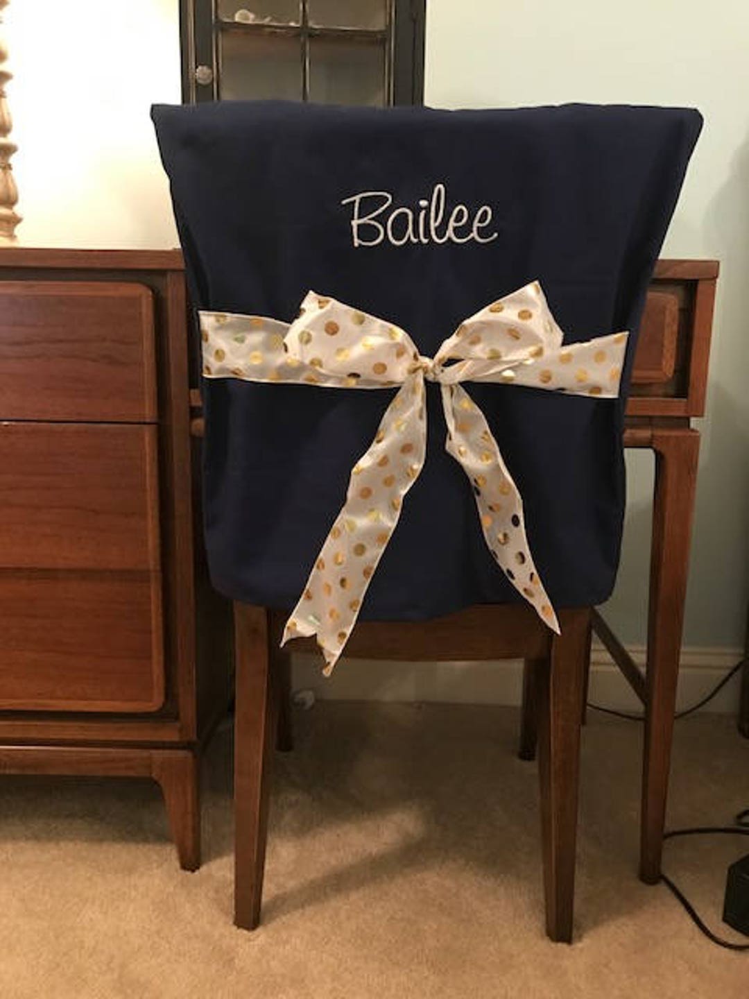 Navy Monogrammed Dorm Chair Back Cover / Personalized Chair Cover