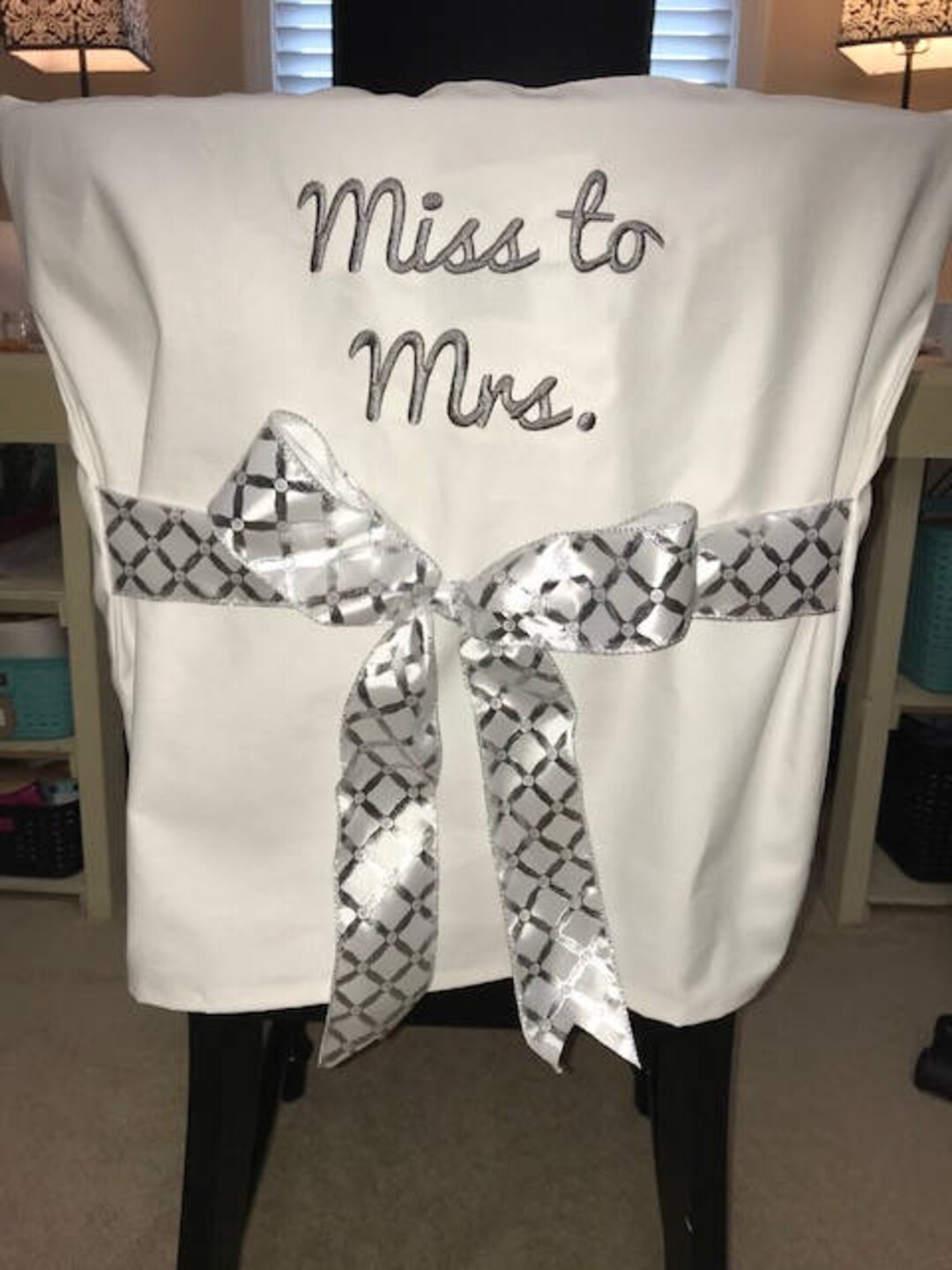 White Monogram Bridal Shower Chair Cover /miss to Mrs. Chair/wedding