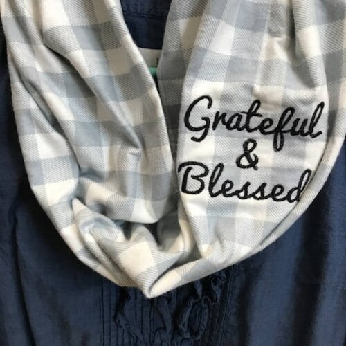 Grateful and Blessed Monogram scarf, flannel scarf