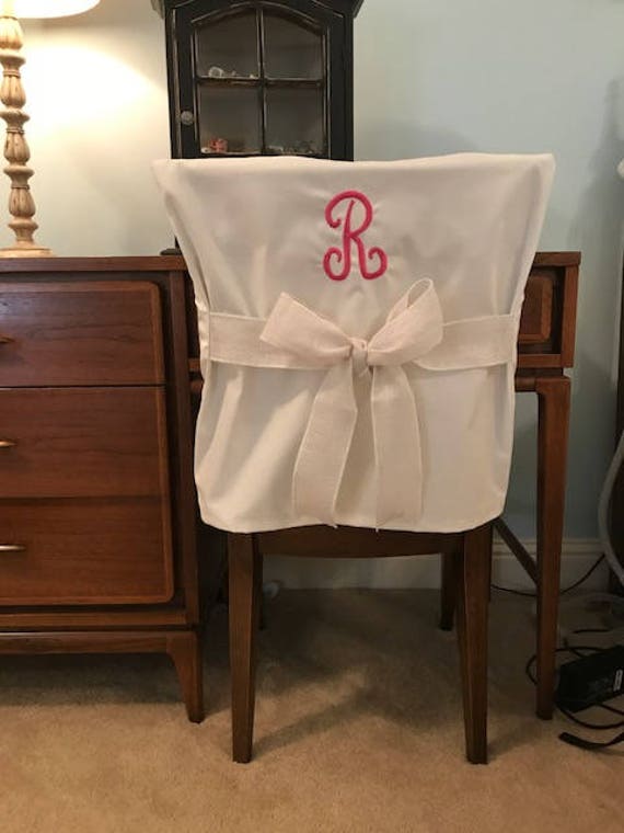 Desk Chair Covers/White Monogrammed Single Initial Chair Back Cover / Personalized chair Cover / Design Your Own / One Size Fits Most