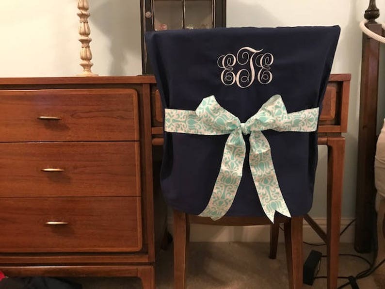 Desk Chair Covers/navy Monogrammed Dorm Chair Back Cover Etsy