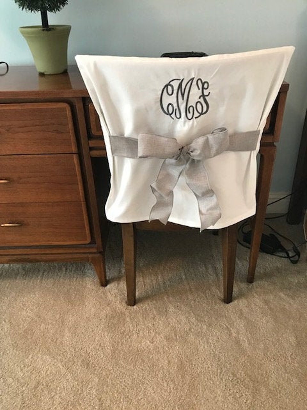 Monogrammed Dorm Chair Back Cover/ White Personalized Chair Cover ...