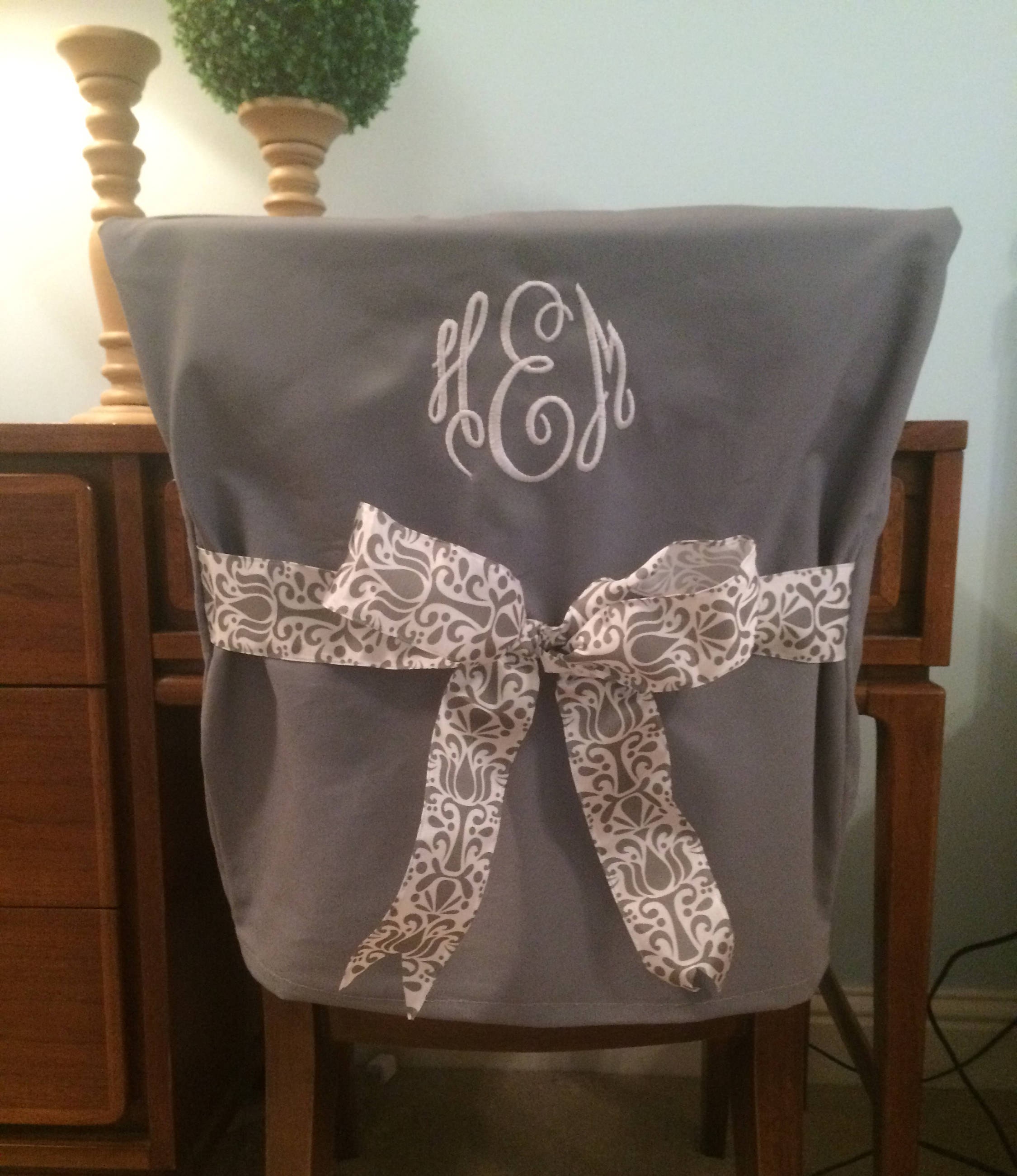 Desk Chair Covers Gray Monogrammed Dorm Chair Back Cover Etsy