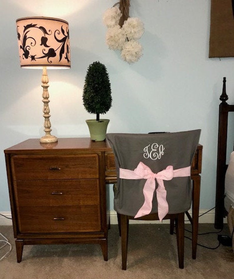 Gray Monogram Dorm Chair Back Cover Personalized chair Cover Office Chair Dining Chair Slip coverOne Size Fits Most