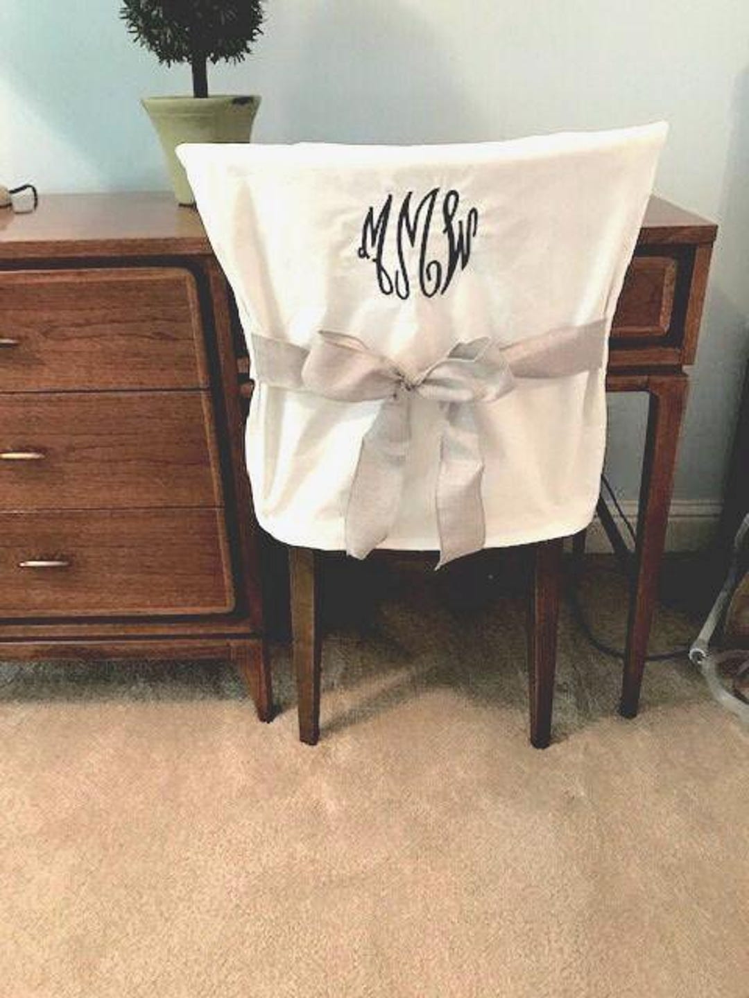 Monogrammed Dorm Chair Back Cover/ White Personalized Chair Cover ...