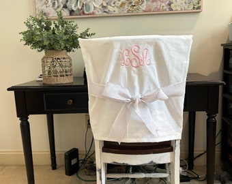 Desk Chair Covers/White Monogrammed Chair Back Cover / Personalized chair Cover / Design Your Own / One Size Fits Most