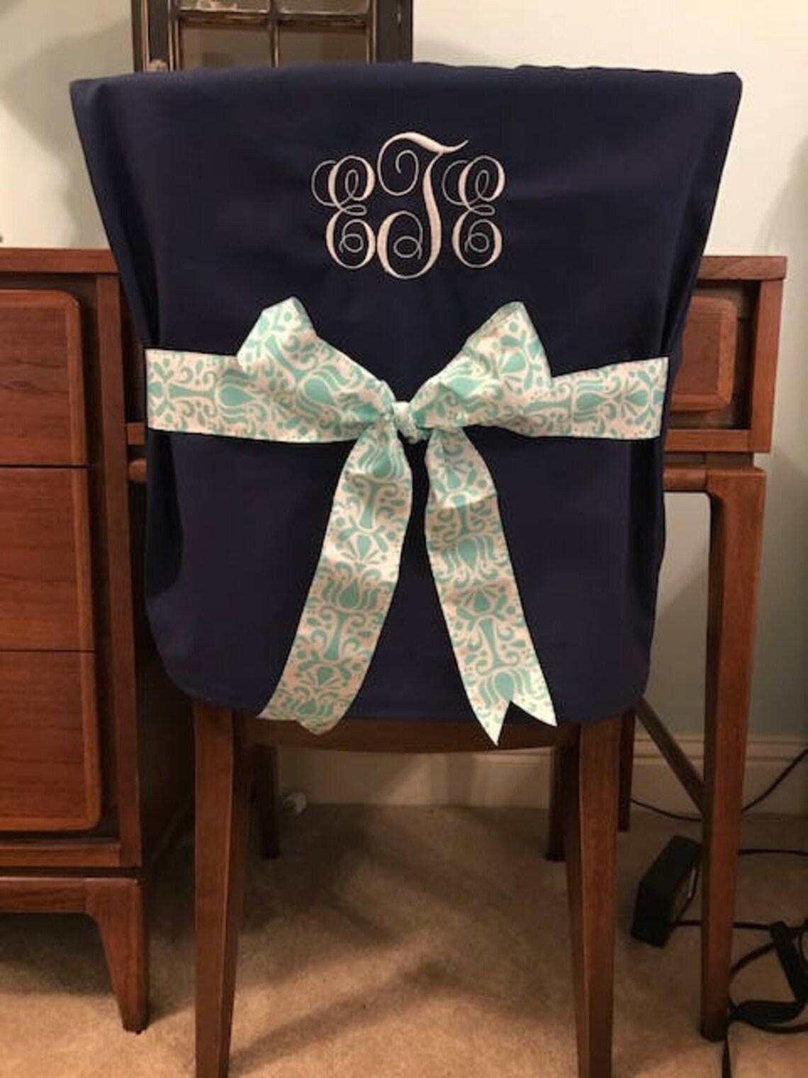 Desk Chair Covers/navy Monogrammed Dorm Chair Back Cover - Etsy