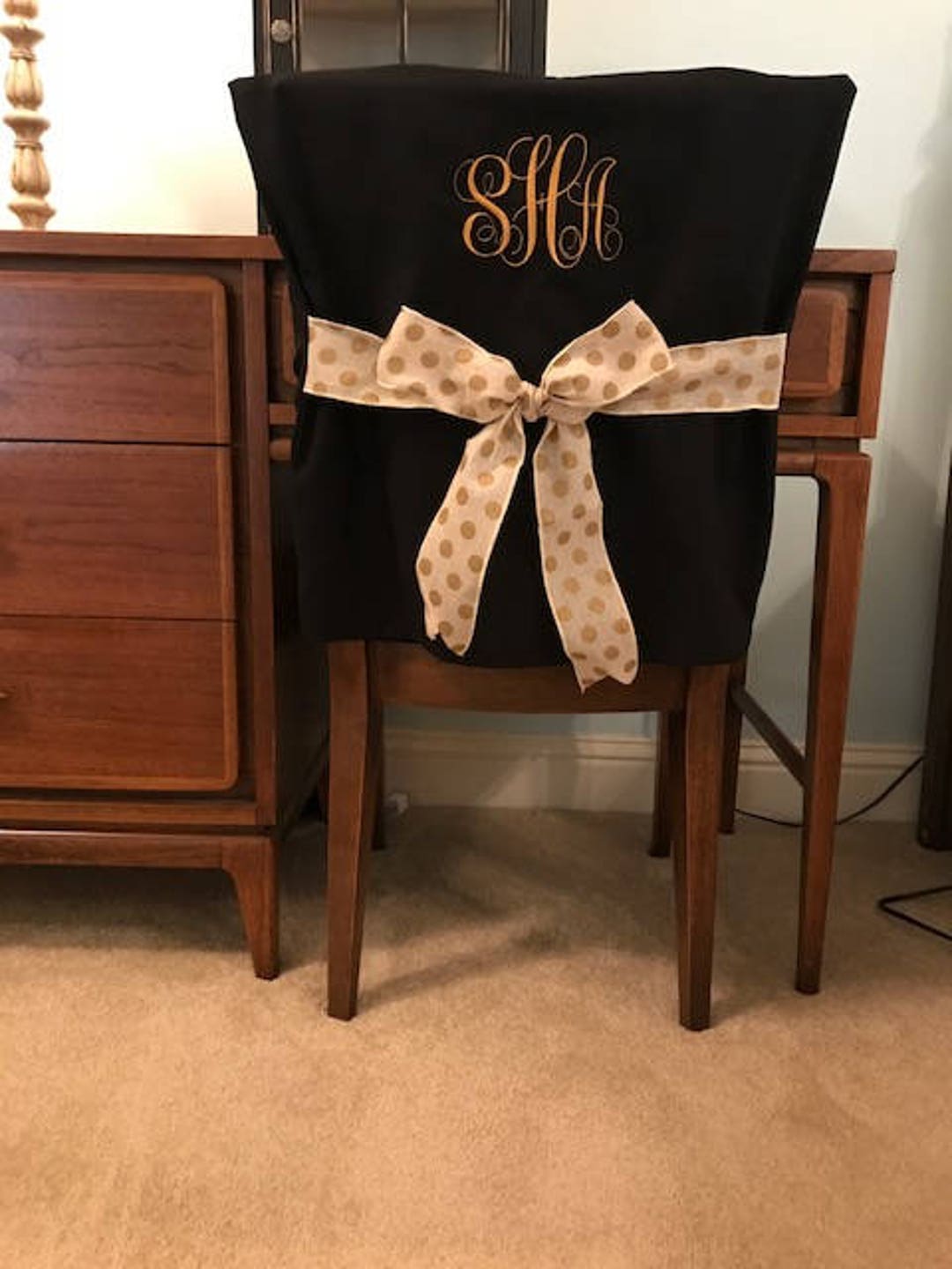 Desk Chair Covers/black Monogrammed Dorm Chair Back Cover ...