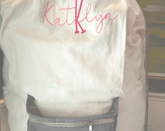 Personalized Laundry Bag/ Monogrammed laundry bag/Large laundry bag with pocket/ Graduation gift/Cream and gray laundry bag/Girls gift
