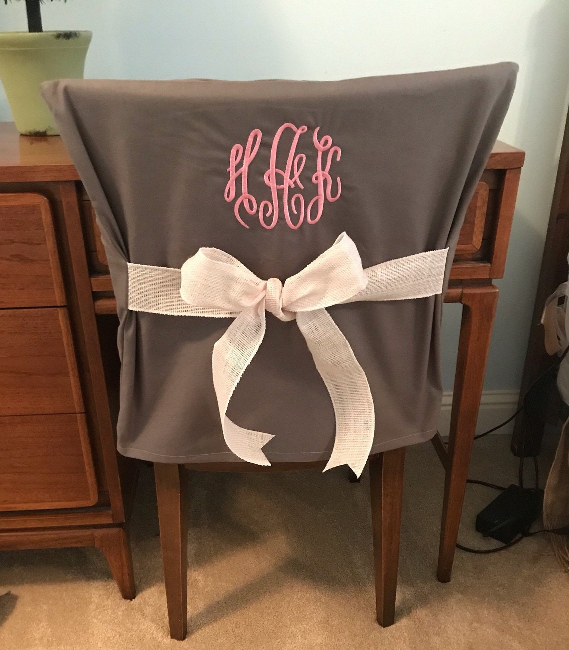 Desk Chair Covers/gray Monogrammed Dorm Chair Back Cover / Etsy