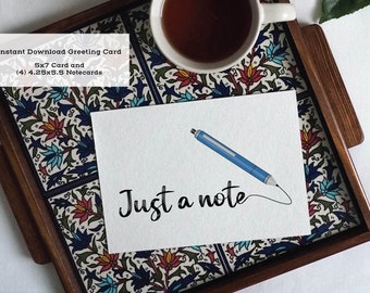 Just a note, Handwritten Cards, Printable Greeting Cards, Notecards, Everyday Notes, Blank Inside