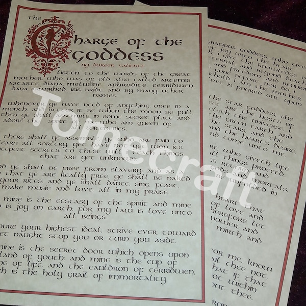 The Charge of the Goddess Witchcraft Book of Shadows page set