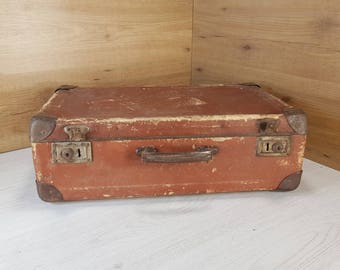 striped suitcase vintage brown suitcase brown case vintage etsy