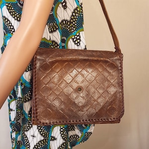 Vintage Brown Leather Bag: 1960s Ladies Beaded Purse