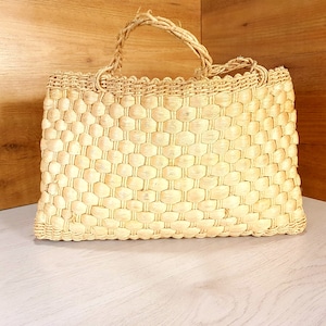 Vintage Rattan Tasche, Rattan Tasche, Alte Rattan Tasche, 70er Rattan Tasche mit Stickerei, Rattan Tasche, Große Rattan Tasche, Rattan Geldbeutel