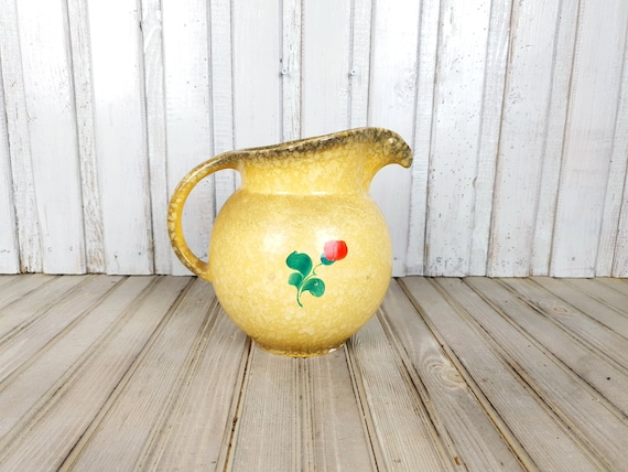 アンティーク調 陶器製 水差し 花柄 オブジェ ヴィンテージの手描き陶器製水差し：花柄キッチンデコレーション