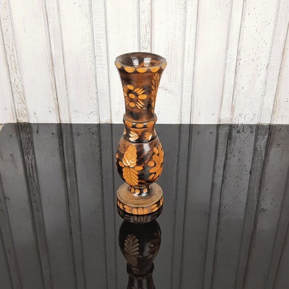 Vintage Hand Carved Wood Vase Wood Vase Primitive Wooden Etsy