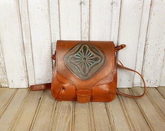 Vintage leather bag, leather bag, Intage genuine leather bag, Womens bag, Brown leather bag, Old leather bag, Ladies bag from 70s.