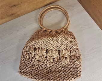 Vintage 70er Jahre Boho Tasche: Handgemachte braune Umhängetasche