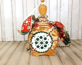 Vintage Handmade Wooden Flask with Leather Strap