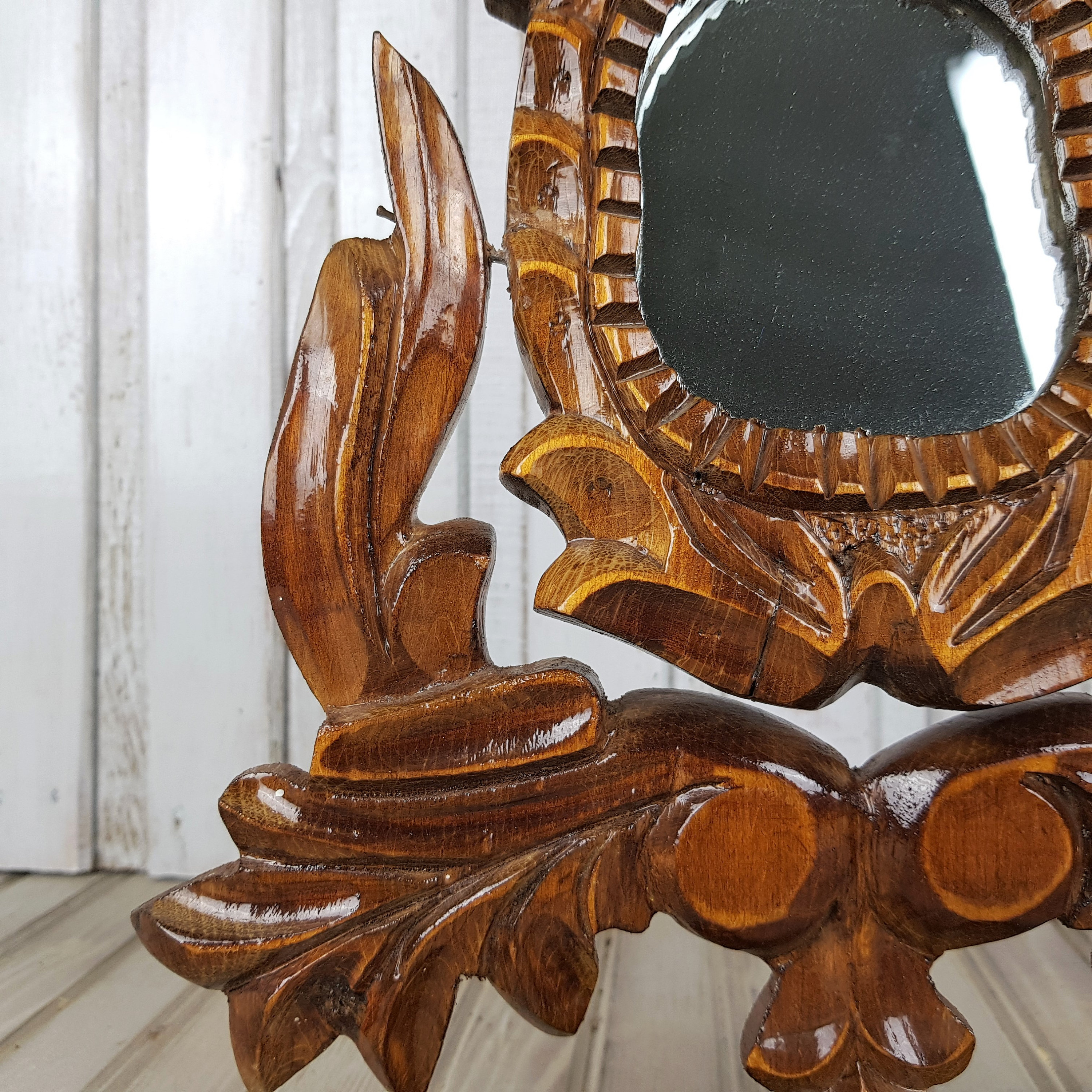 楕円形　ミラー　木彫り ヴィンテージ木彫りデスクミラー：1930年代の楕円形フレーム - Etsy 日本