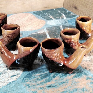 Small ceramic cups 6 pcs, Vintage ceramic cups, Old ceramic cups, Shot cups 50 milliliters, Clay cups, Painted glasses from balkan