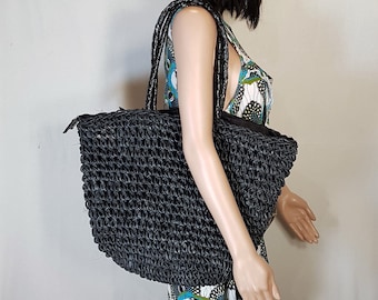 Vintage 70s Embroidered Rattan Bag, Large Woven Purse